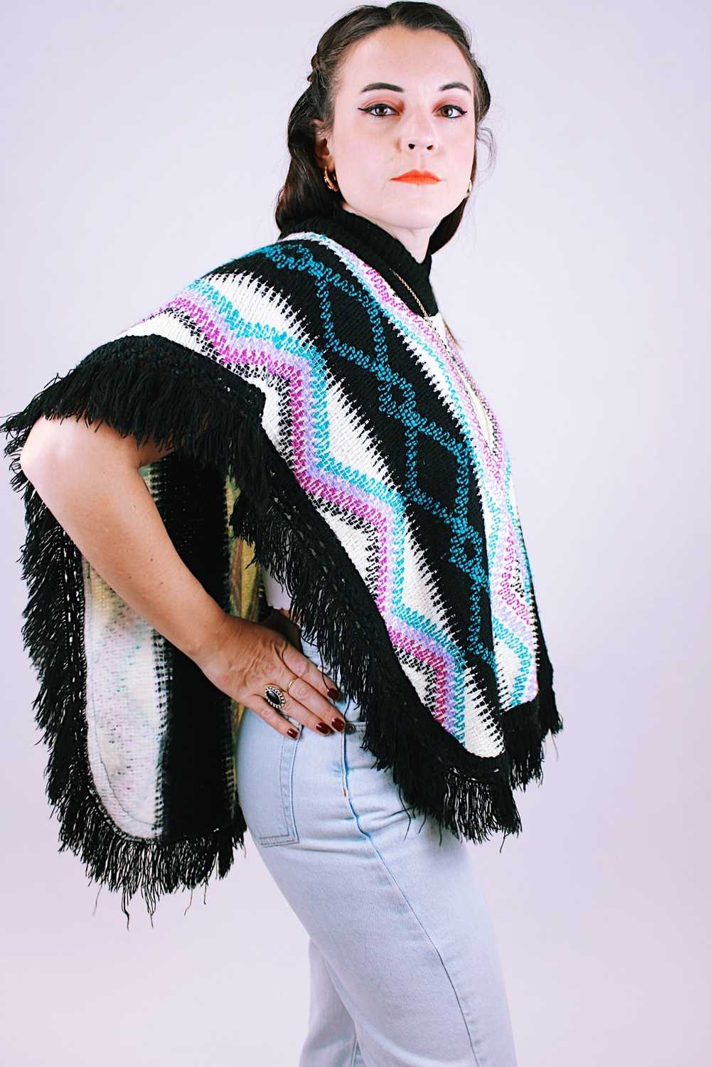 Fringed Knit Poncho - image 5