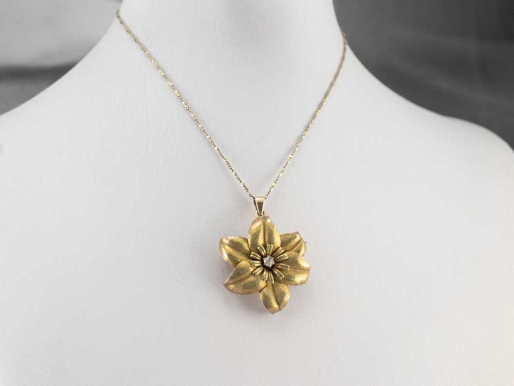 Antique Diamond Gold Flower Brooch Pendant - image 10