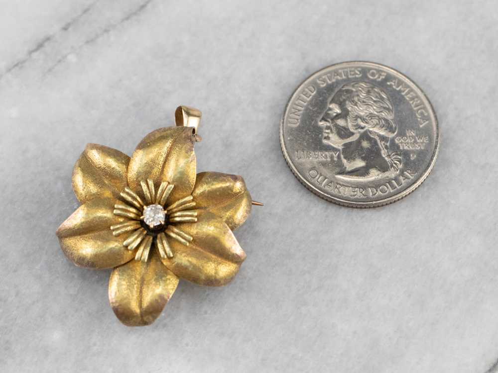 Antique Diamond Gold Flower Brooch Pendant - image 5