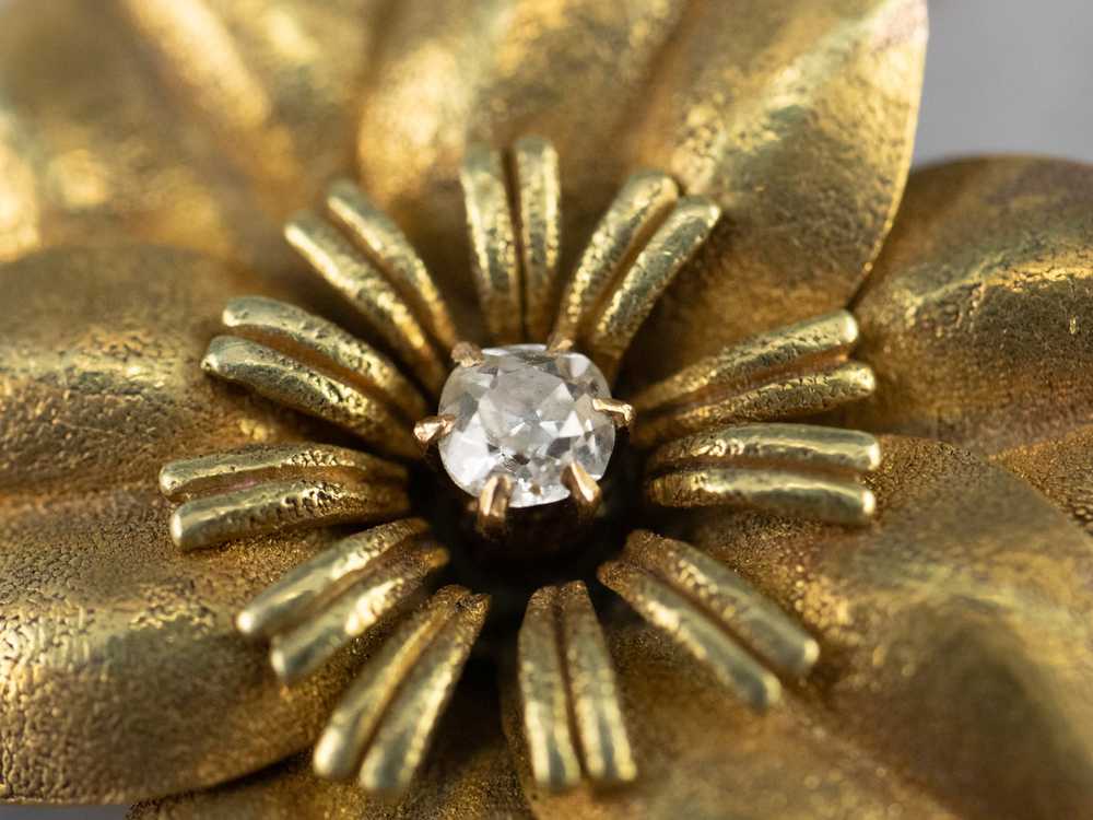 Antique Diamond Gold Flower Brooch Pendant - image 6