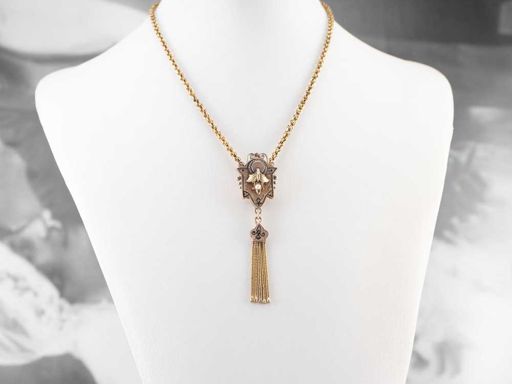 Victorian Gold Tassel Pendant Chain Necklace - image 10