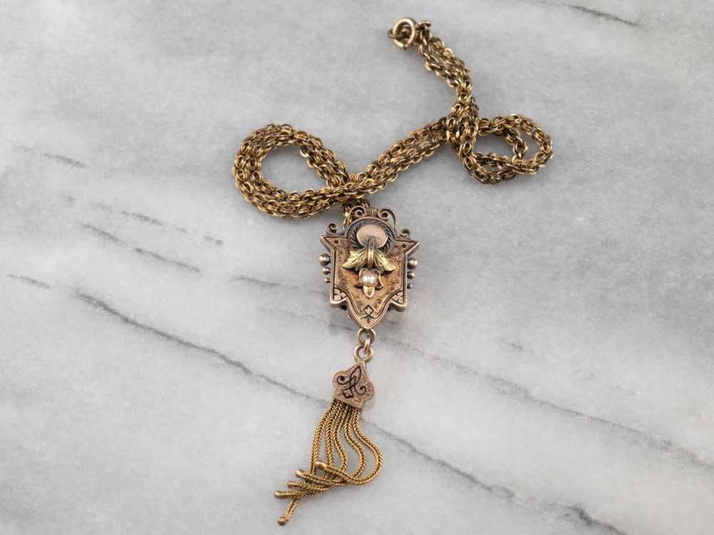 Victorian Gold Tassel Pendant Chain Necklace - image 2