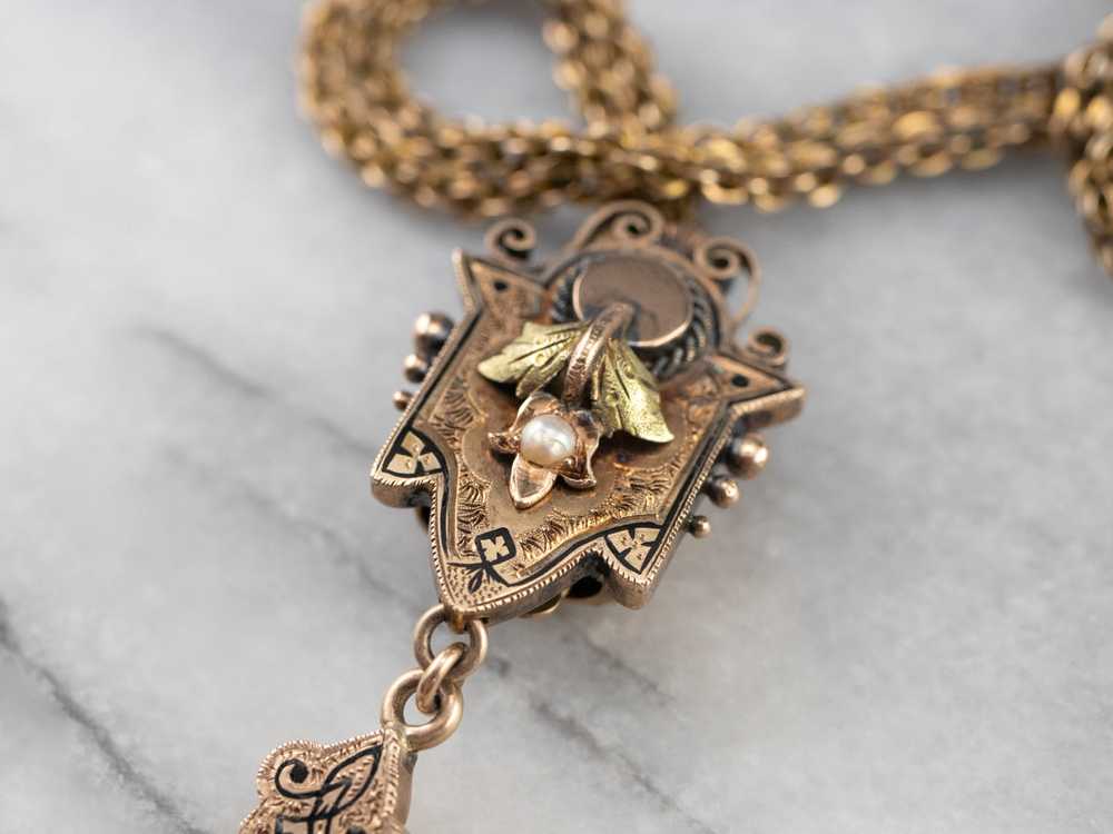 Victorian Gold Tassel Pendant Chain Necklace - image 3