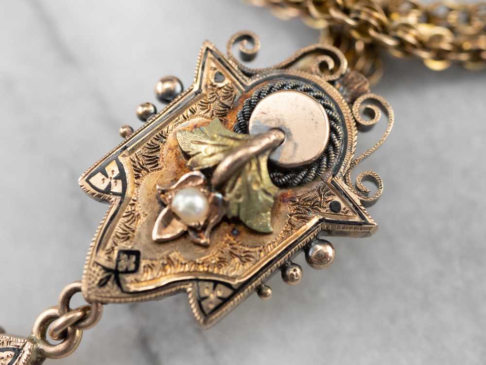 Victorian Gold Tassel Pendant Chain Necklace - image 4