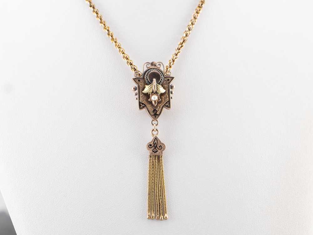 Victorian Gold Tassel Pendant Chain Necklace - image 8