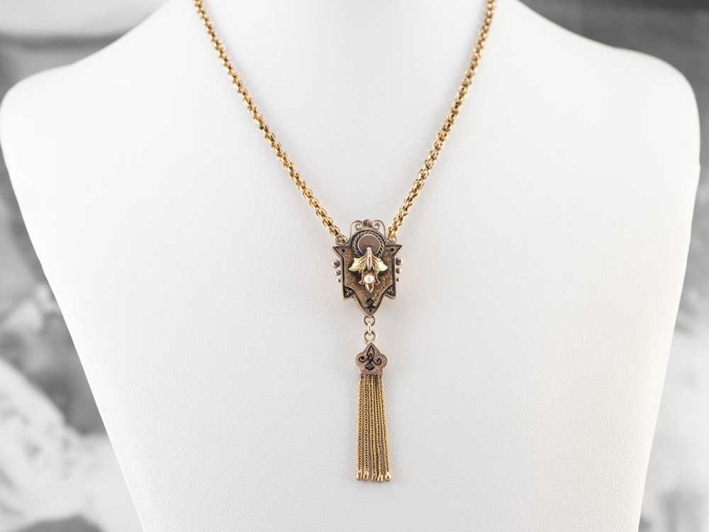 Victorian Gold Tassel Pendant Chain Necklace - image 9