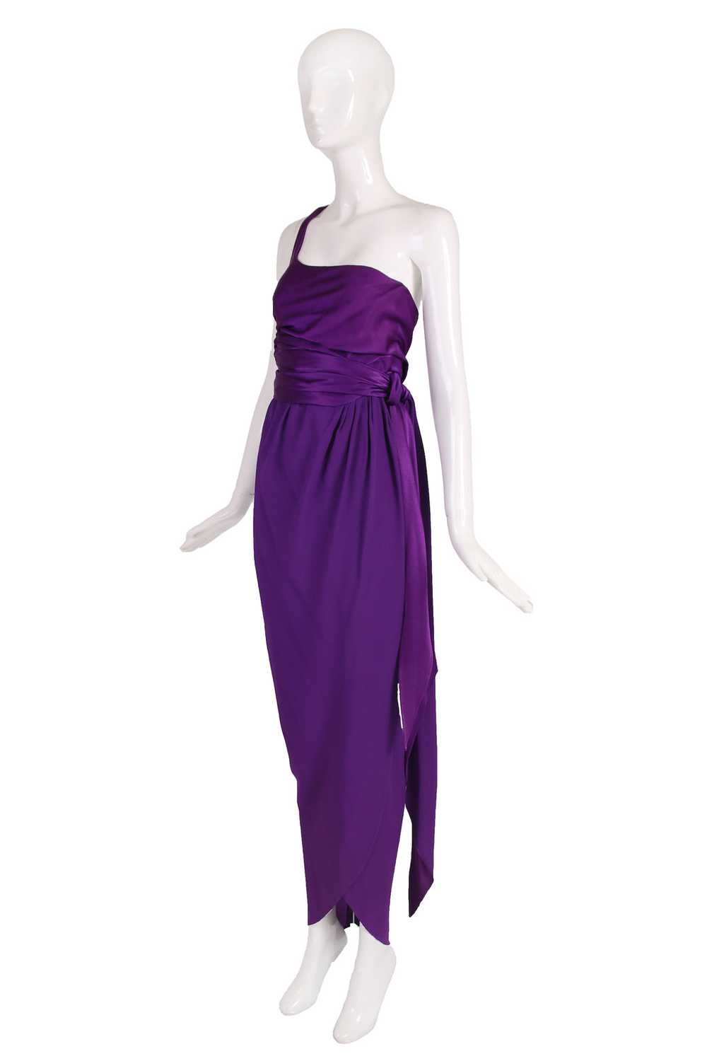 Halston Purple Silk Single Shoulder Silk Evening … - image 1