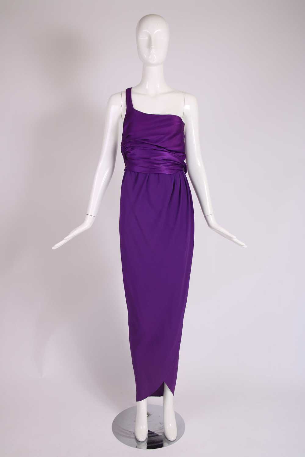 Halston Purple Silk Single Shoulder Silk Evening … - image 2