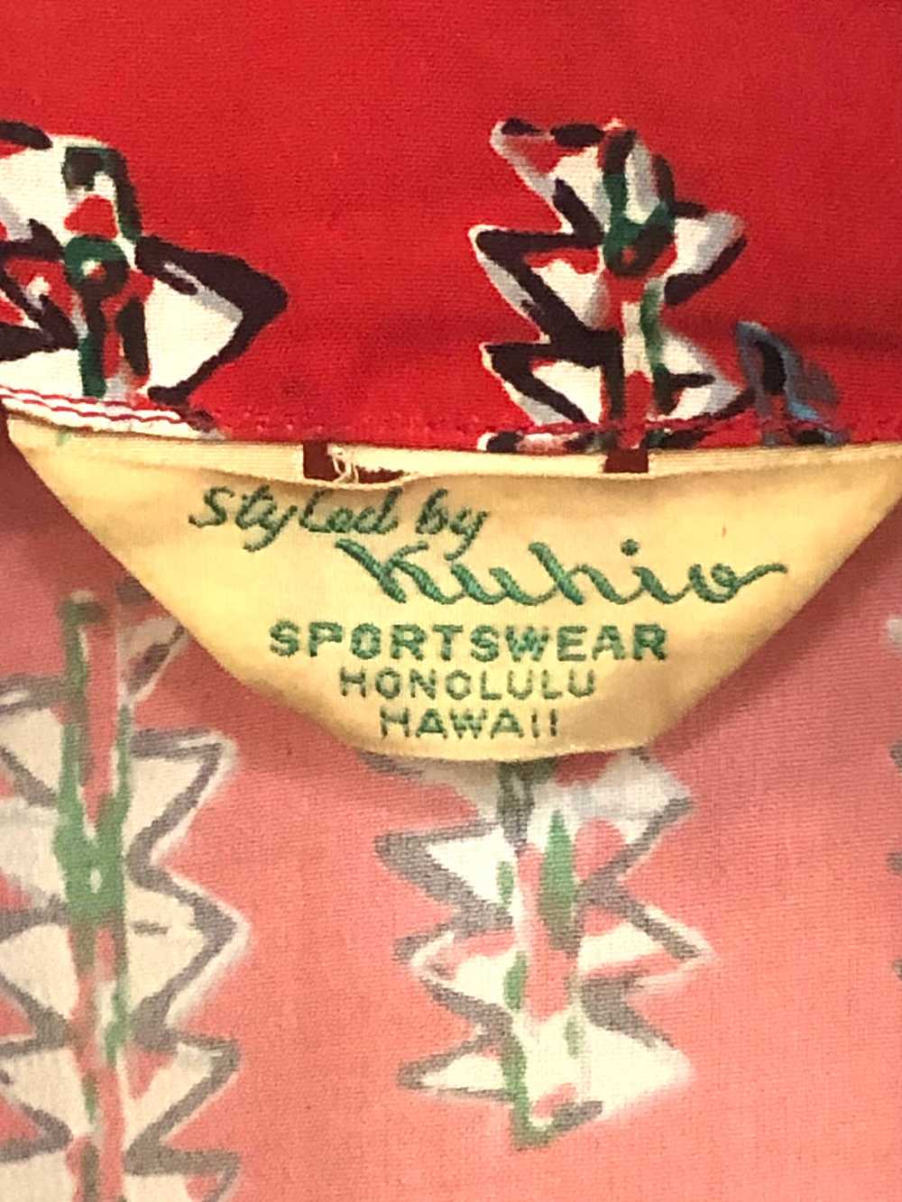 Kuhio 50s Hawaiian Red Rayon Pake Muu - image 5
