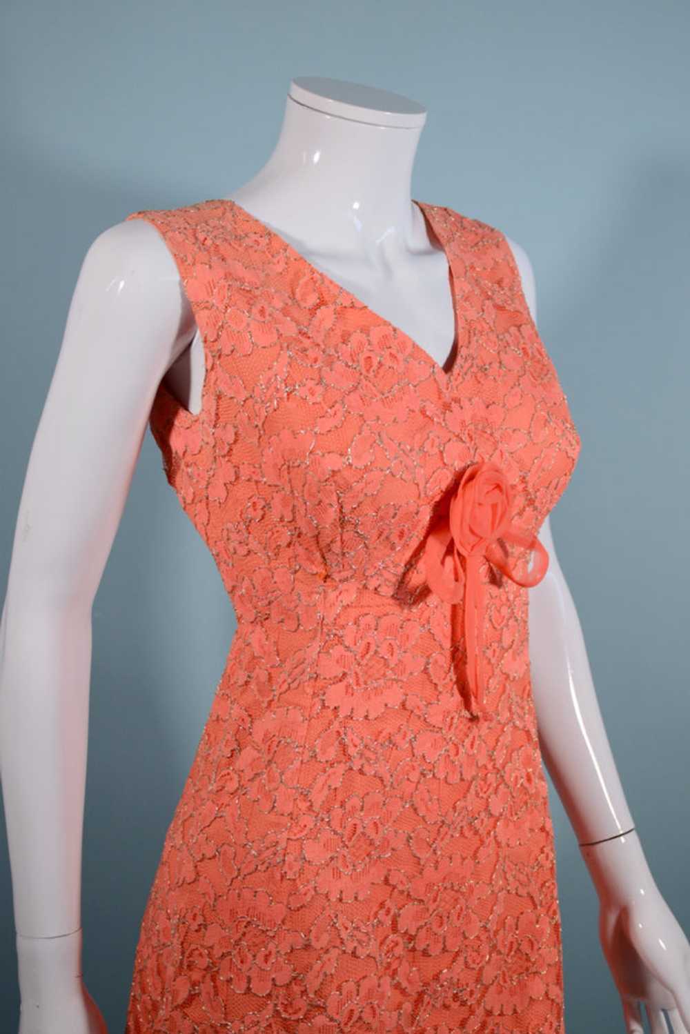 Vintage 60s Orange Lace Micro Mini Sleeveless Dre… - image 2