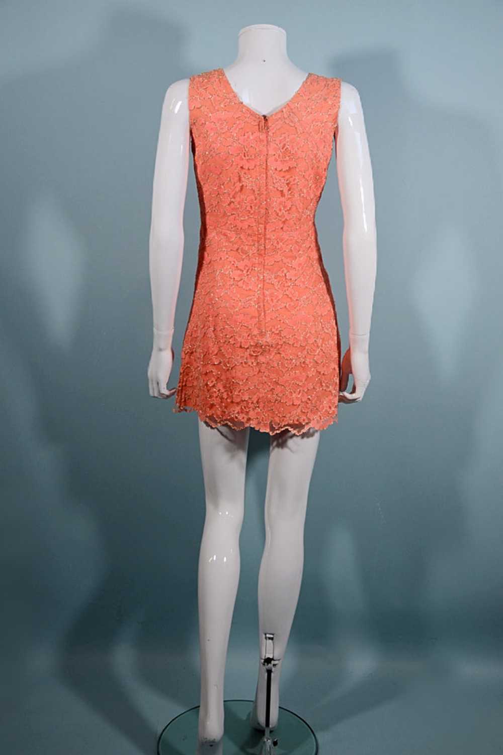 Vintage 60s Orange Lace Micro Mini Sleeveless Dre… - image 5