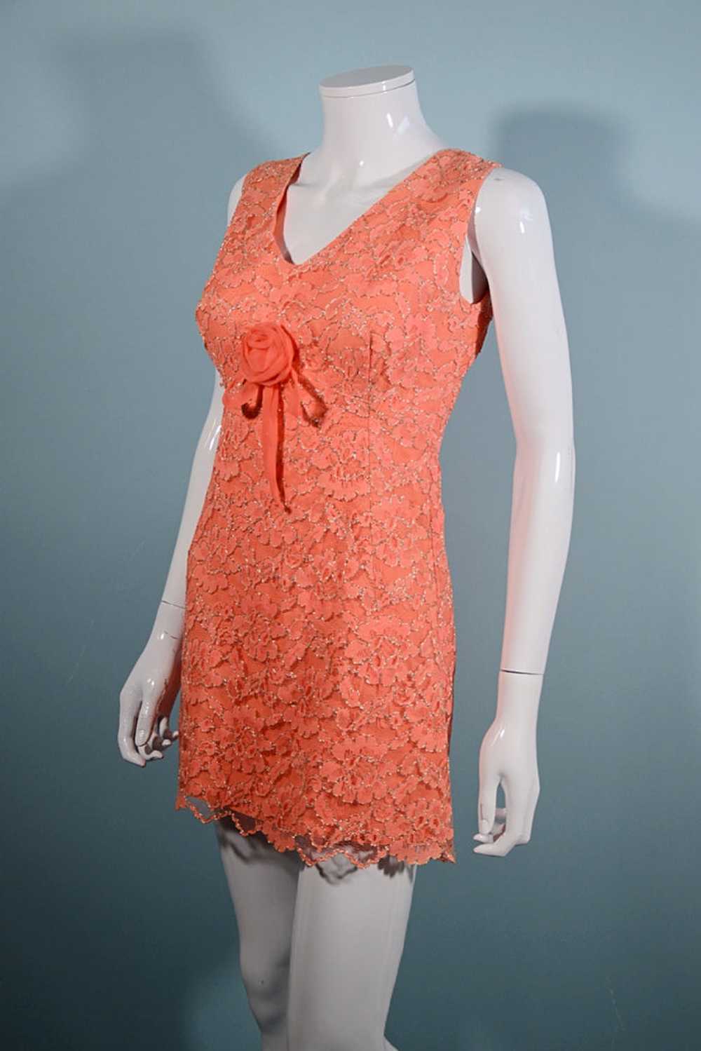 Vintage 60s Orange Lace Micro Mini Sleeveless Dre… - image 8