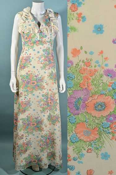 Vintage 60s/70s Floral Print Empire Waist Sleevel… - image 1