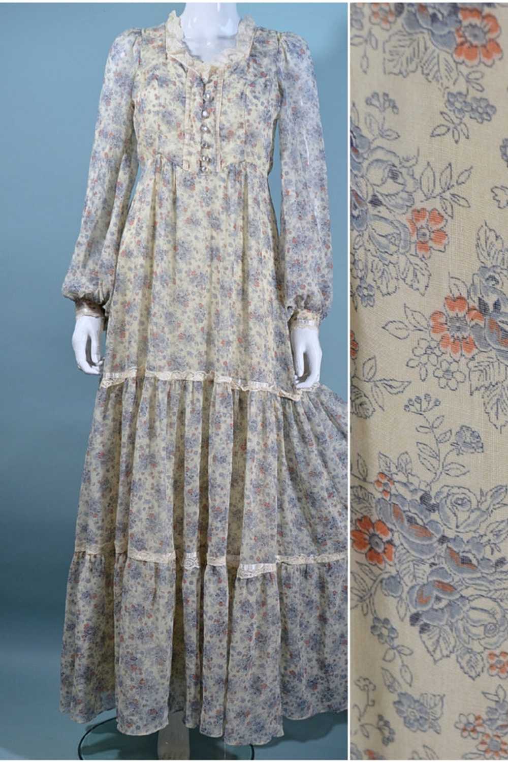 Vintage 70S Prairie Maxi Dress, Cottagecore Flora… - image 3