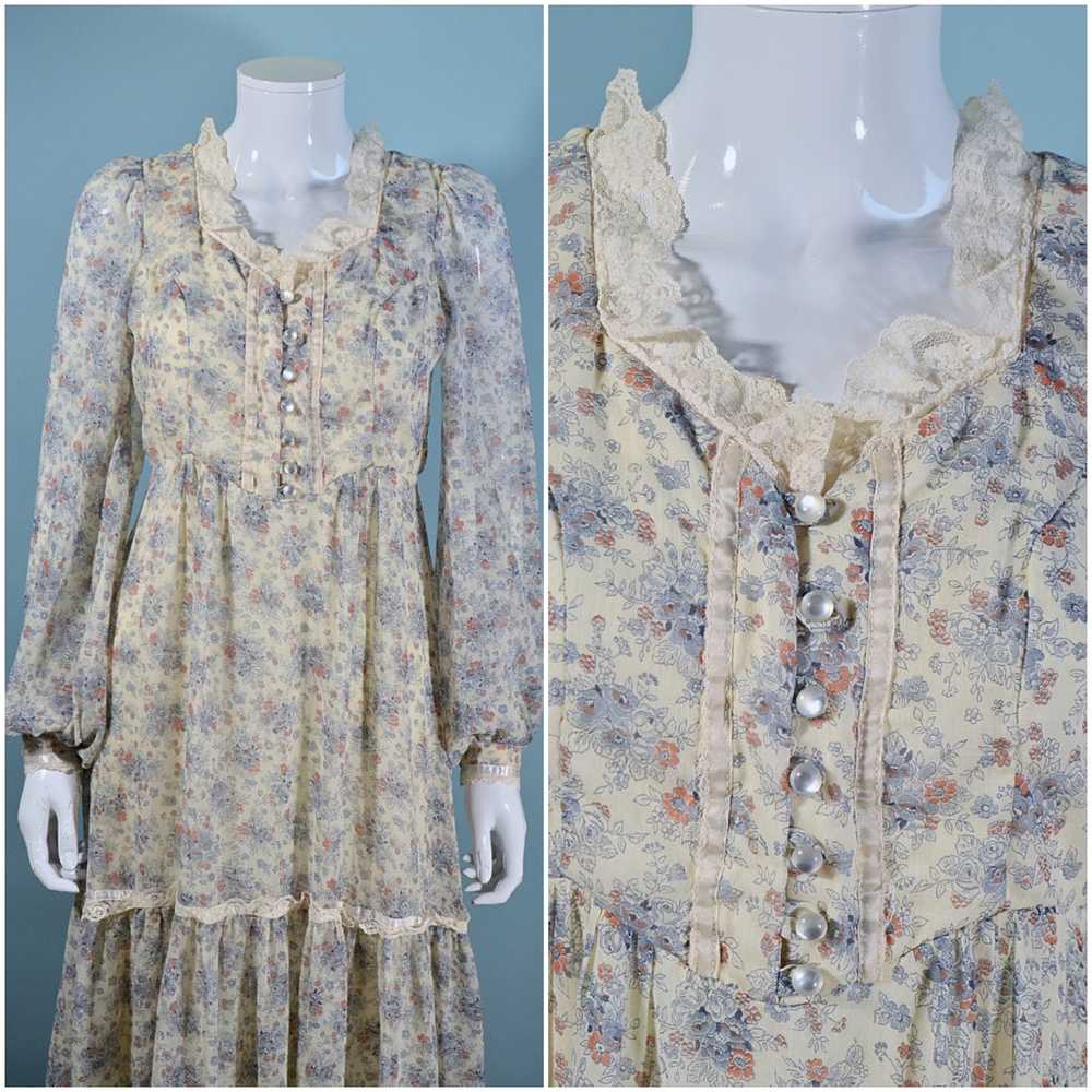 Vintage 70S Prairie Maxi Dress, Cottagecore Flora… - image 5