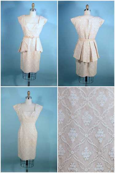 Vintage 50s Fitted Wiggle Dress + Removable Peplu… - image 1