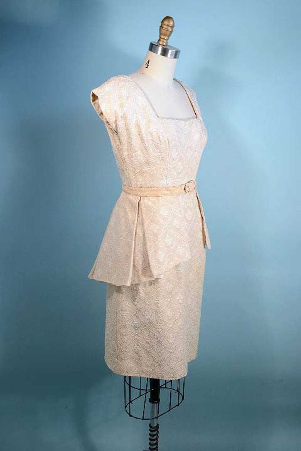 Vintage 50s Fitted Wiggle Dress + Removable Peplu… - image 3