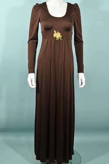 Vintage 70s Brown Knit Maxi Dress by Phase II XS/X