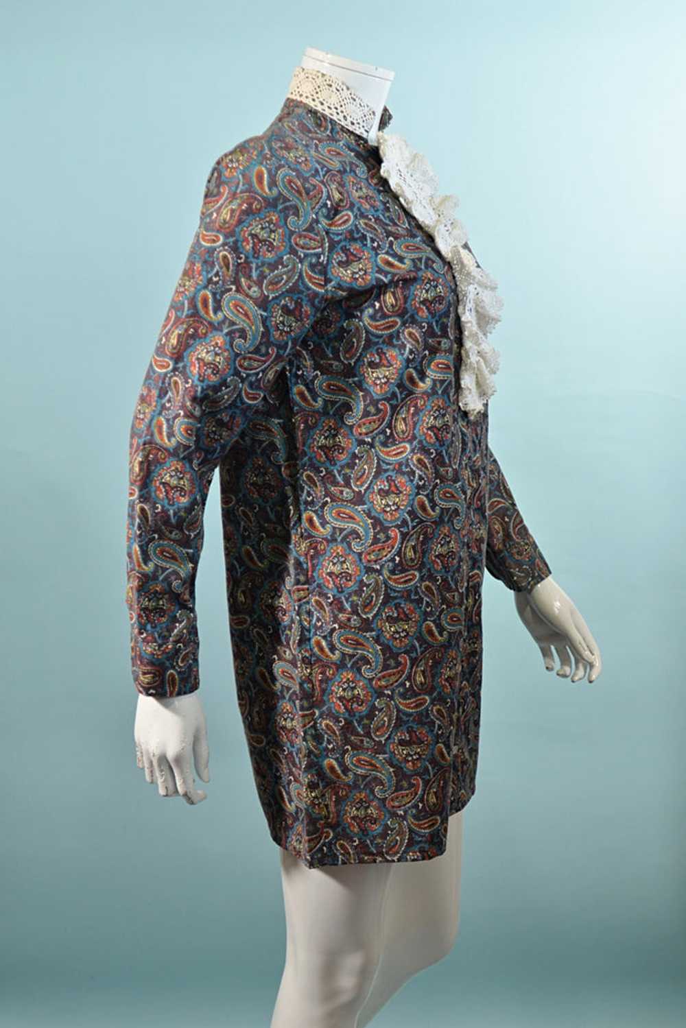 60s Mod Mini Dress, Lace & Paisley Print Dress, C… - image 11
