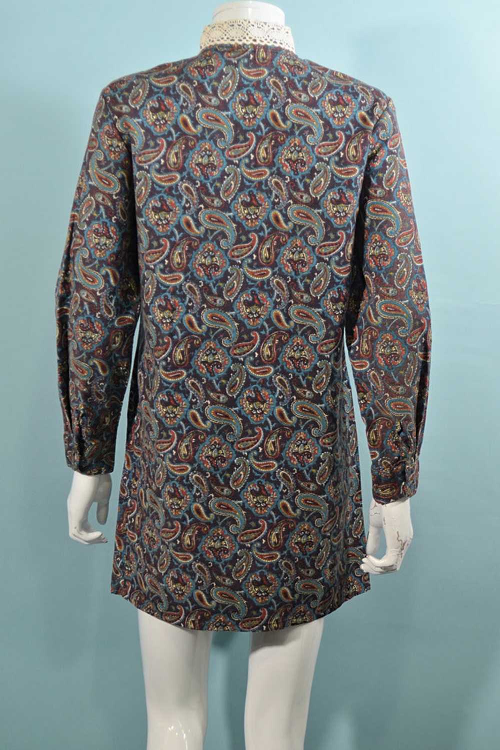 60s Mod Mini Dress, Lace & Paisley Print Dress, C… - image 12