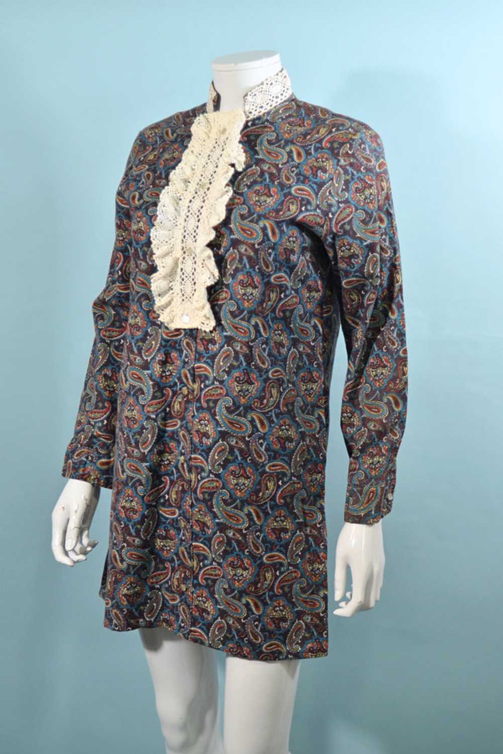 60s Mod Mini Dress, Lace & Paisley Print Dress, C… - image 5