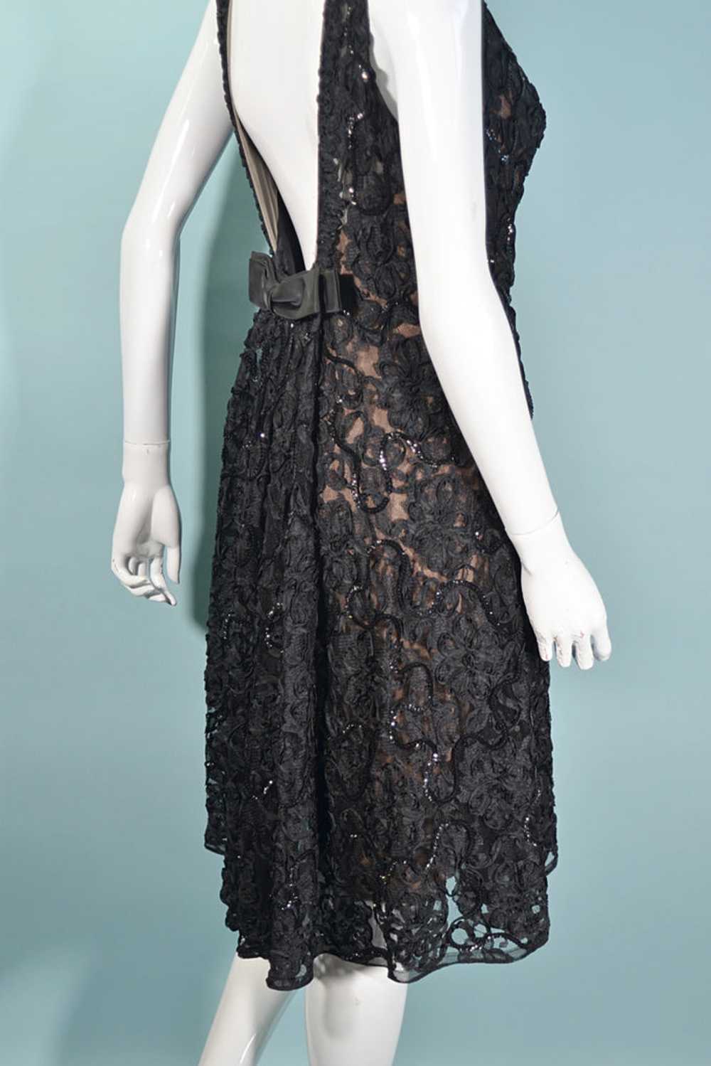 1960s Black Lace Sequin Dress, Soutache Ribbon De… - image 1