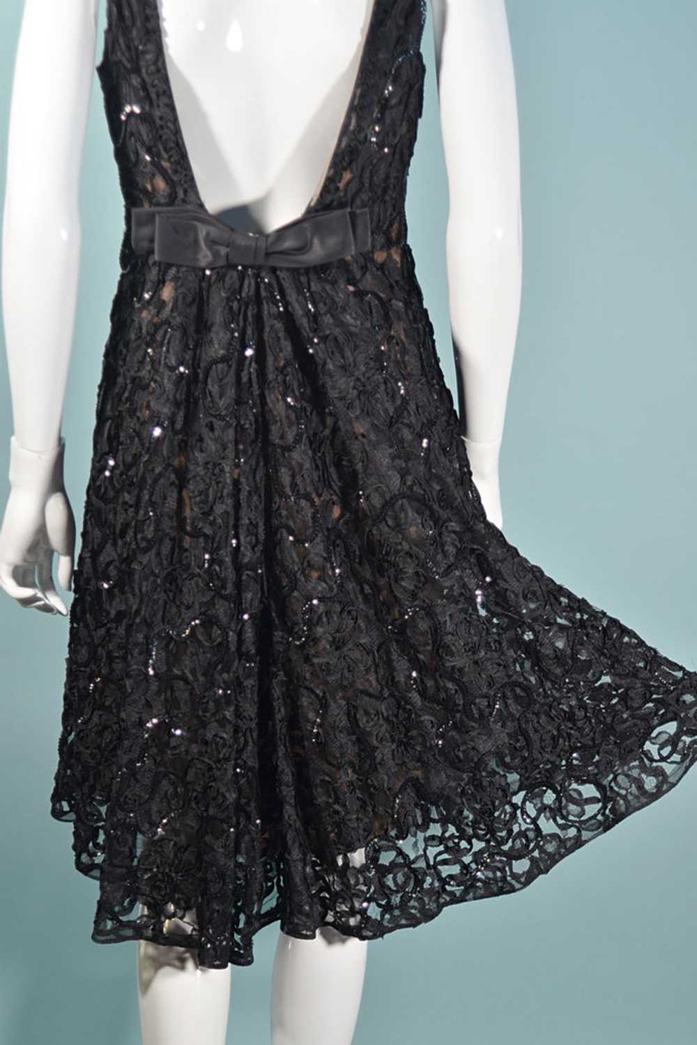 1960s Black Lace Sequin Dress, Soutache Ribbon De… - image 2