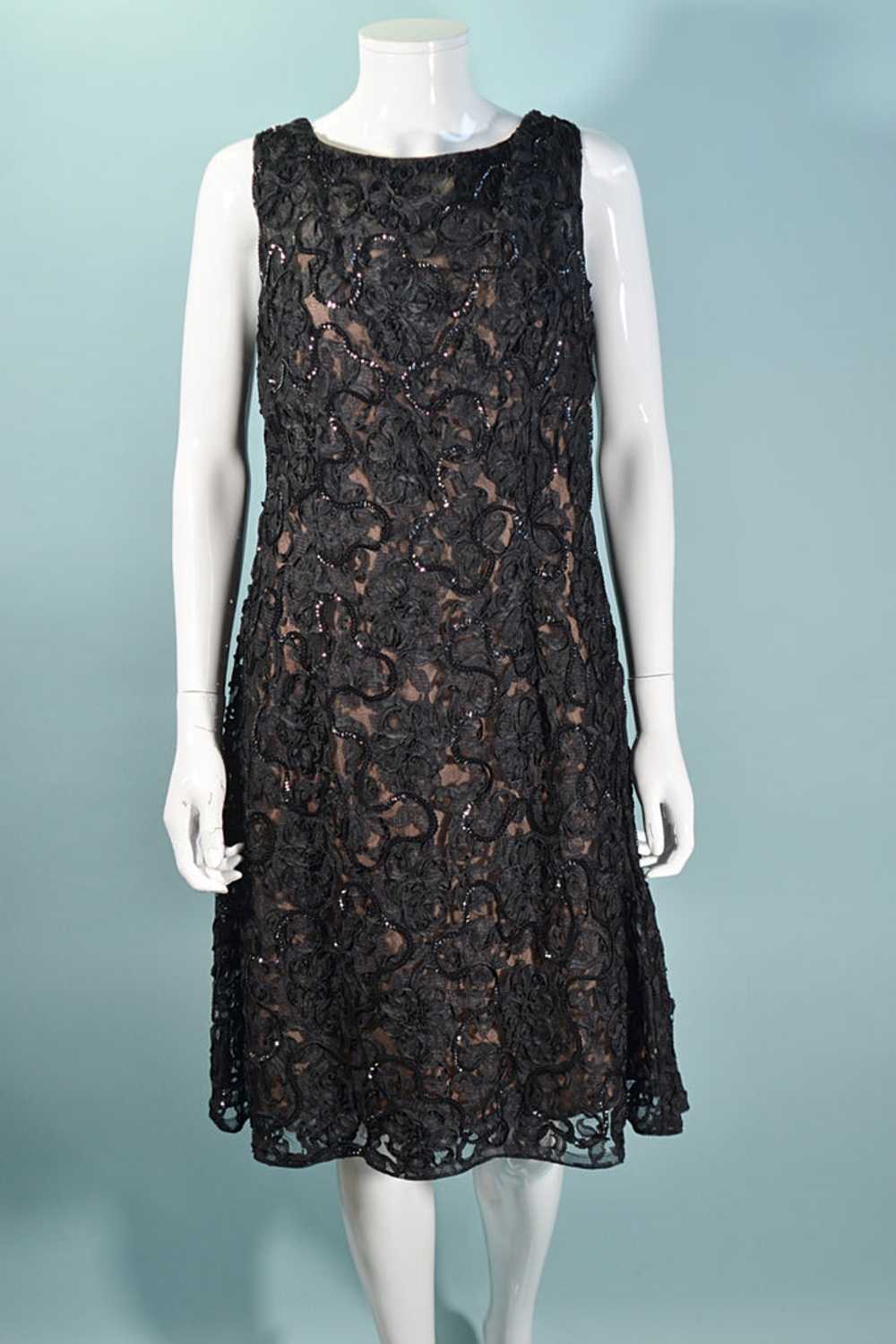 1960s Black Lace Sequin Dress, Soutache Ribbon De… - image 3