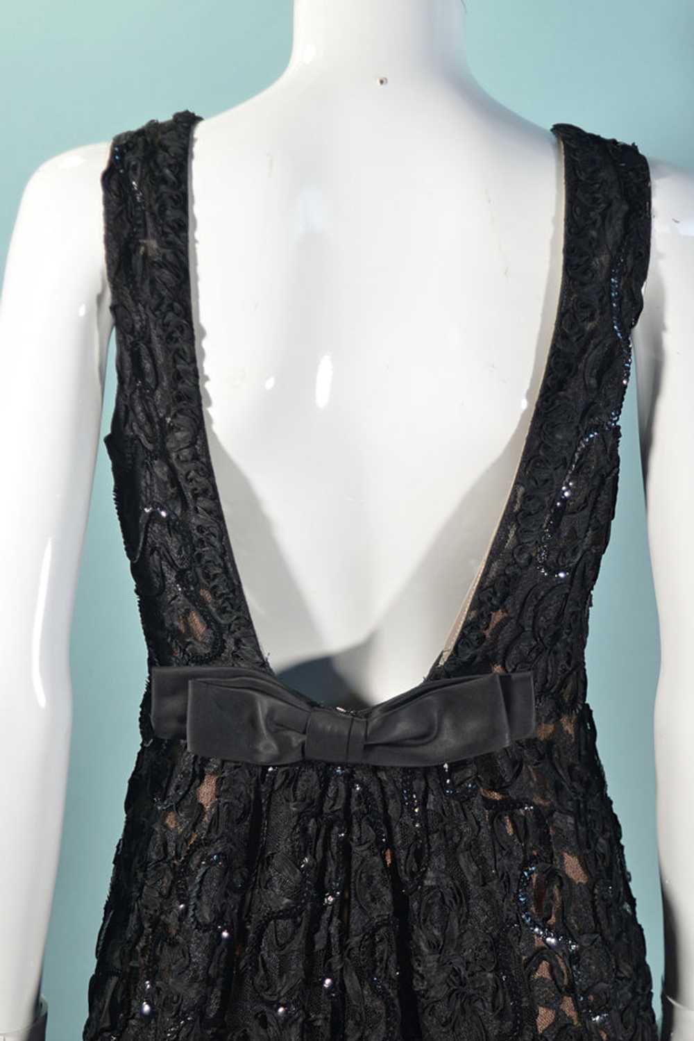 1960s Black Lace Sequin Dress, Soutache Ribbon De… - image 4