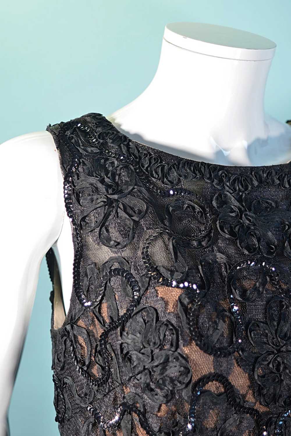 1960s Black Lace Sequin Dress, Soutache Ribbon De… - image 6