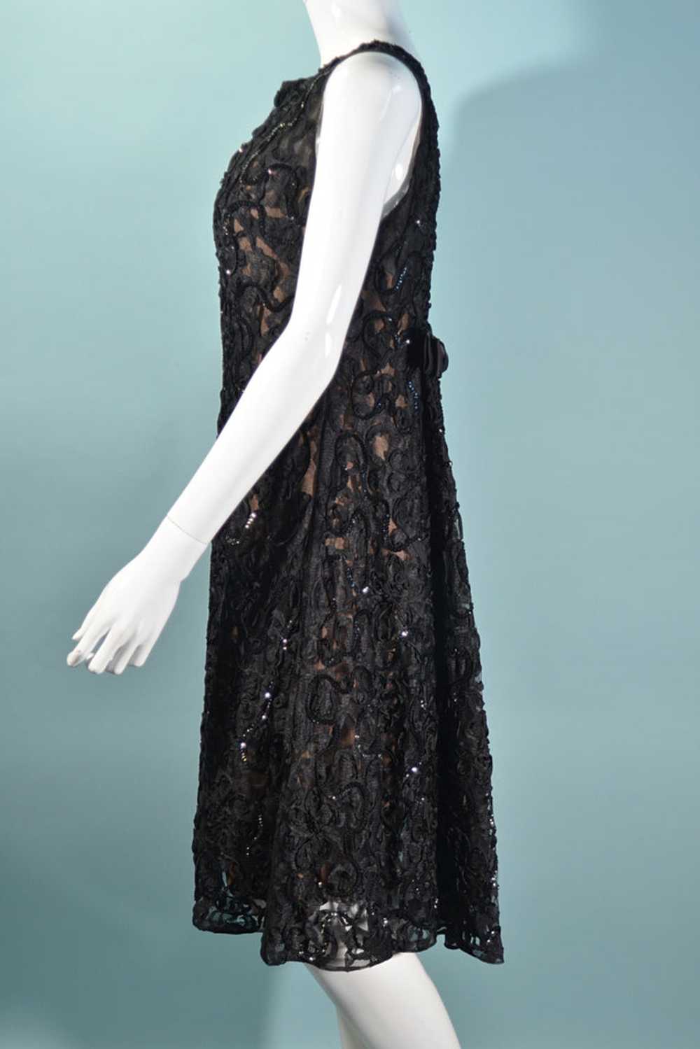 1960s Black Lace Sequin Dress, Soutache Ribbon De… - image 7