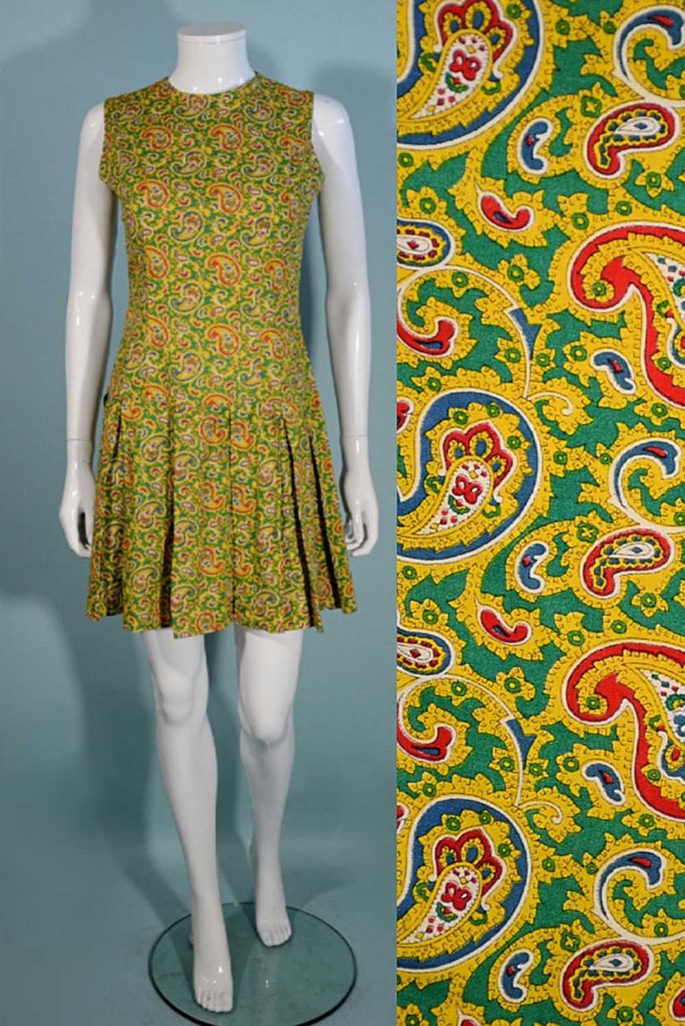Vintage 1960s Mod Paisley Mini Dress Sleeveless P… - image 1