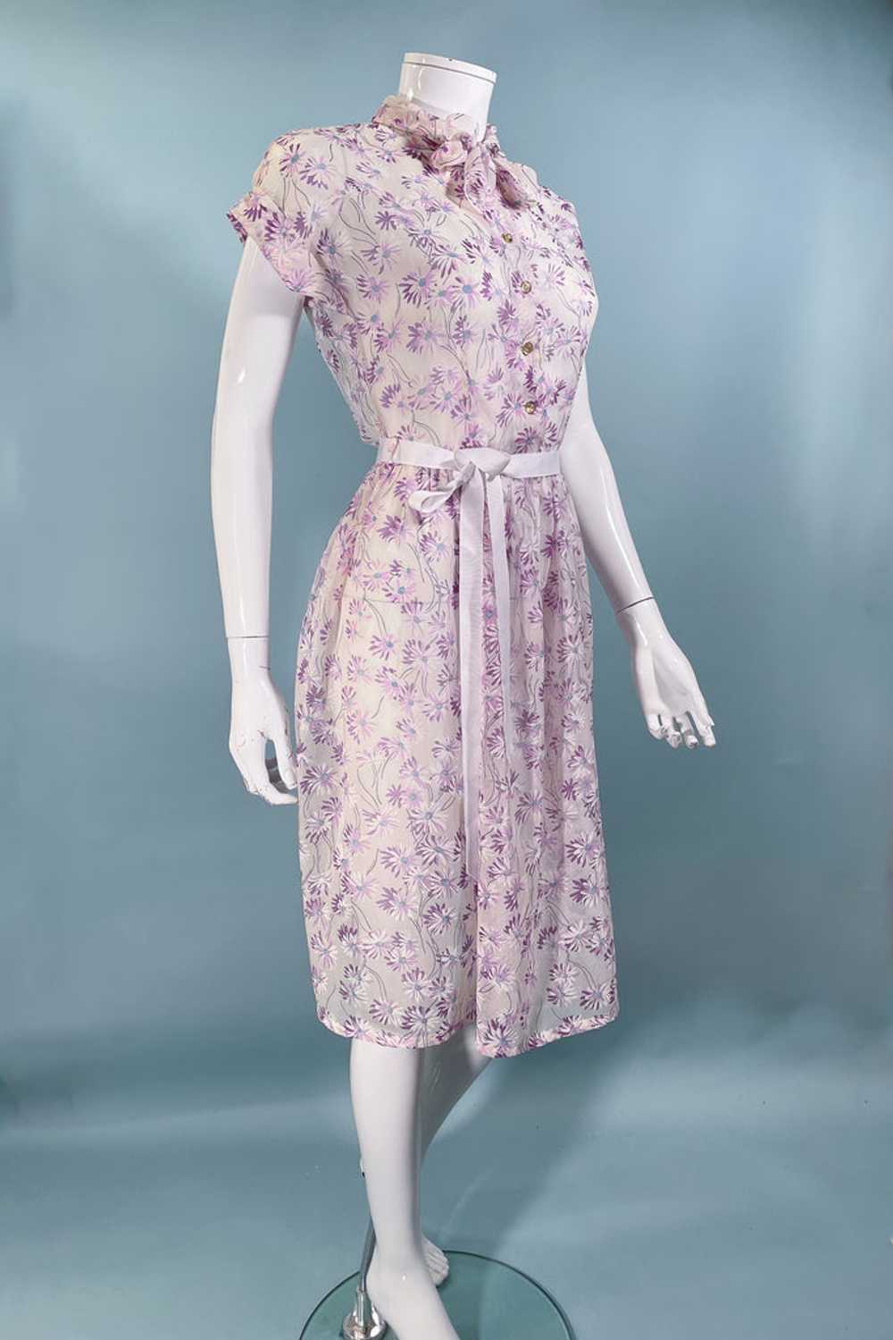 VTG 40s Sheer Floral Dress, Pussy Bow/Peter Pan C… - image 10