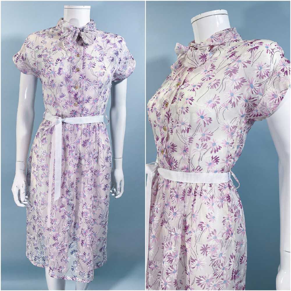 VTG 40s Sheer Floral Dress, Pussy Bow/Peter Pan C… - image 11