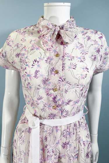 VTG 40s Sheer Floral Dress, Pussy Bow/Peter Pan C… - image 1