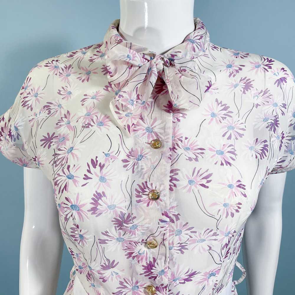 VTG 40s Sheer Floral Dress, Pussy Bow/Peter Pan C… - image 2