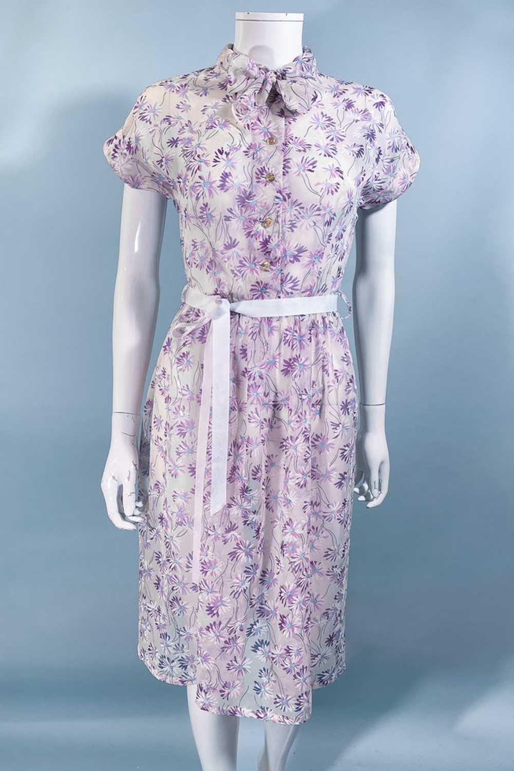 VTG 40s Sheer Floral Dress, Pussy Bow/Peter Pan C… - image 6
