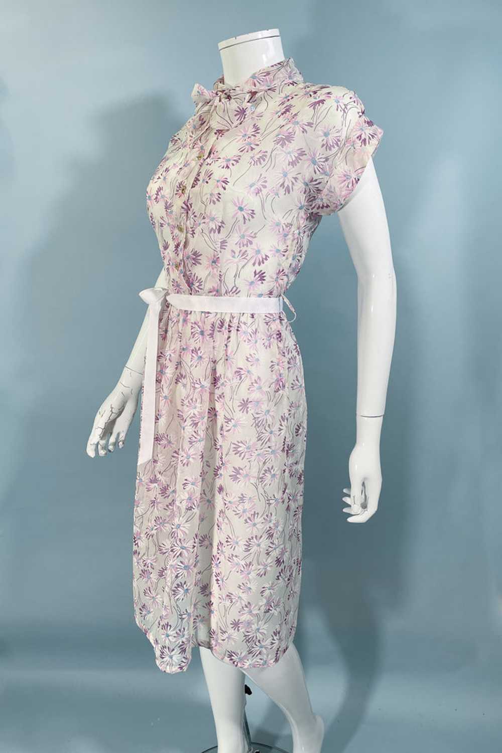 VTG 40s Sheer Floral Dress, Pussy Bow/Peter Pan C… - image 7