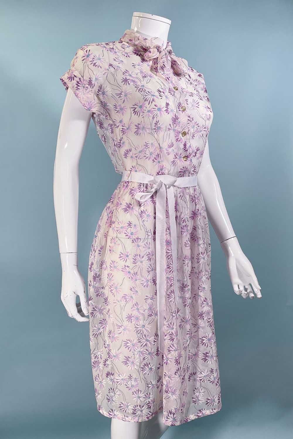 VTG 40s Sheer Floral Dress, Pussy Bow/Peter Pan C… - image 8