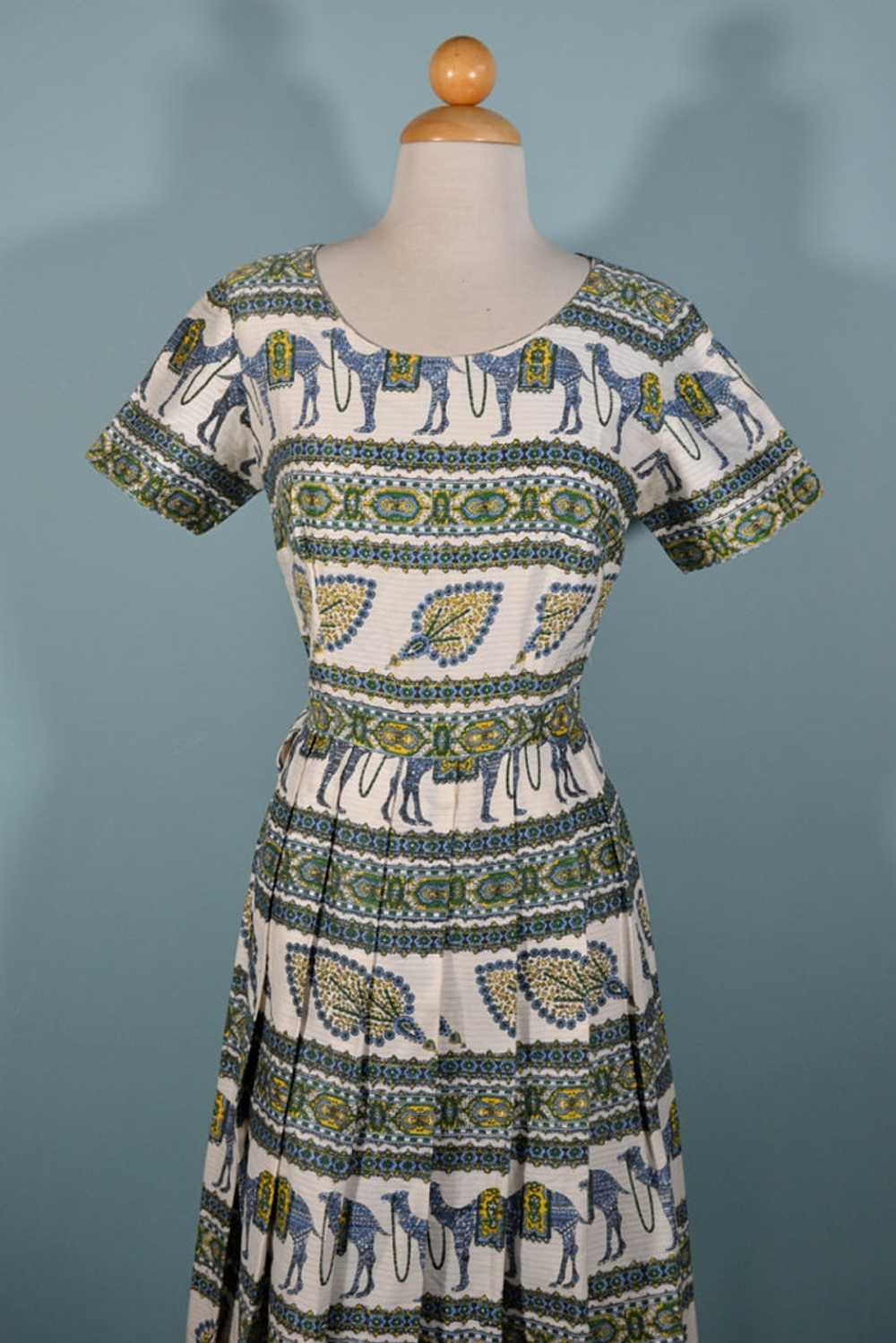 Vintage 60s Camel Print Day Dress M - image 3