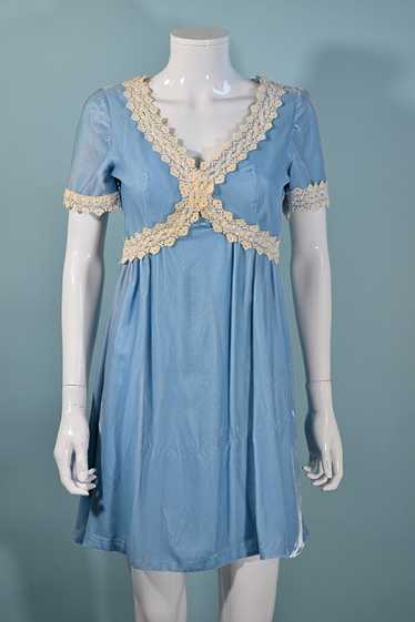 Vintage 1960s Baby Blue Velvet Lace MOD Dress S