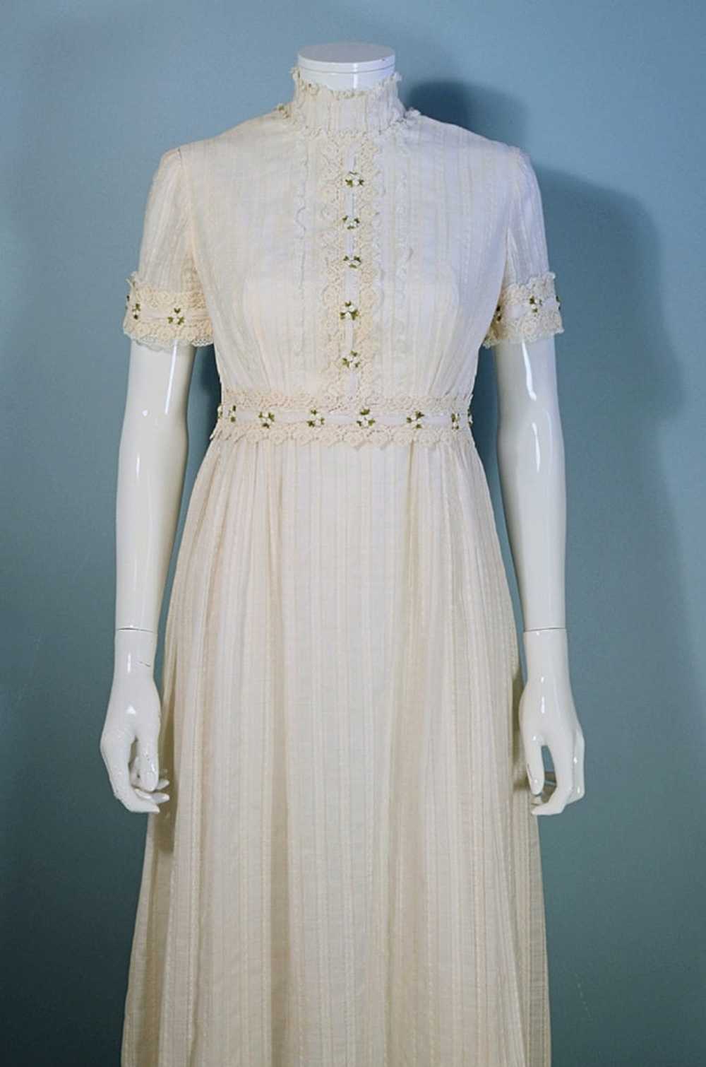 Vintage 60s MOD Cream Maxi Dress, Empire Waist We… - image 1