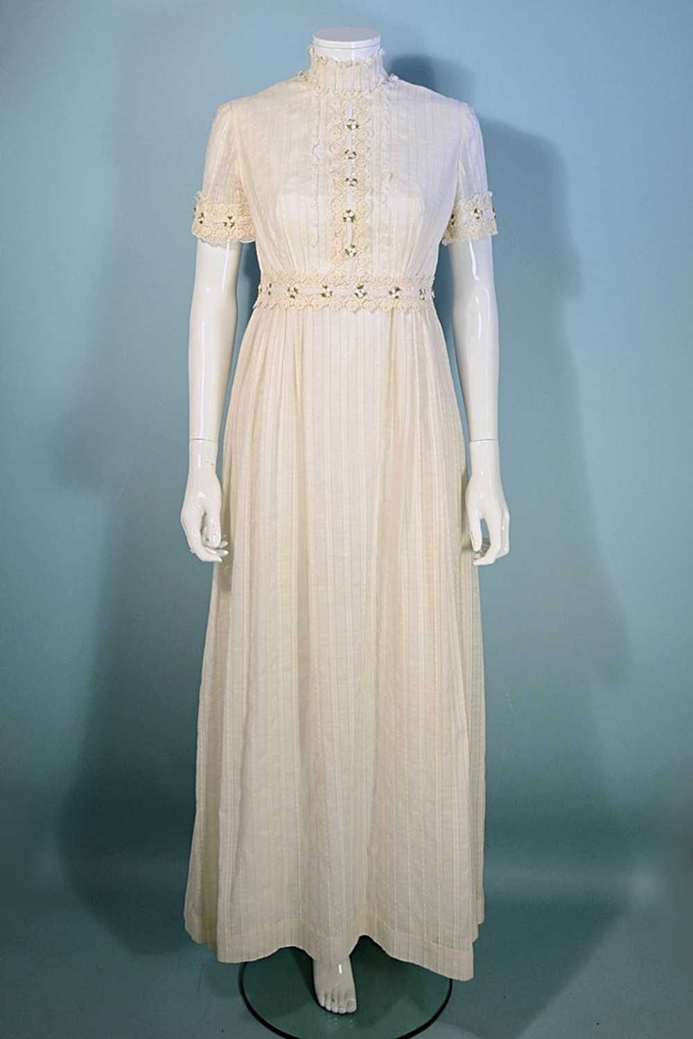 Vintage 60s MOD Cream Maxi Dress, Empire Waist We… - image 3