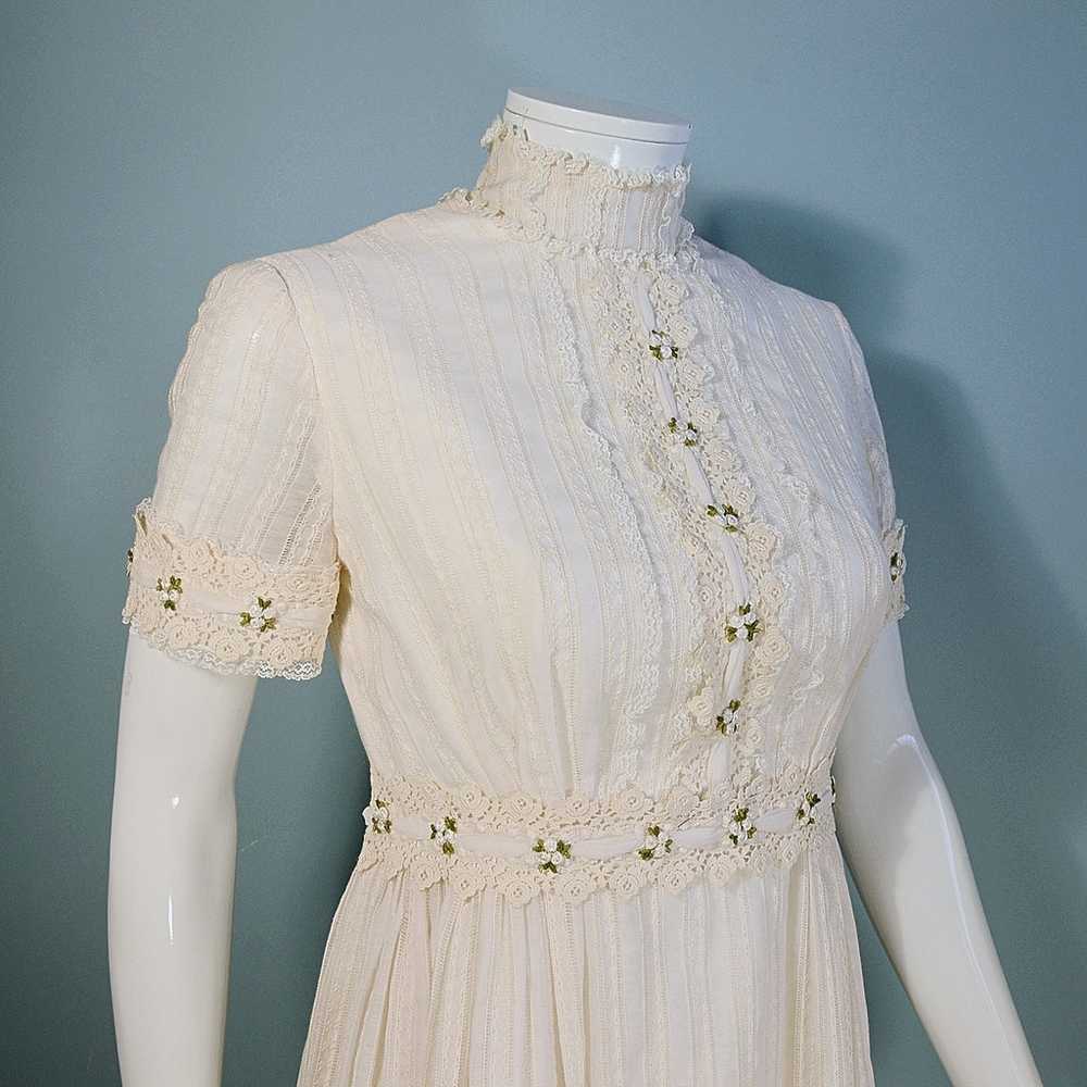 Vintage 60s MOD Cream Maxi Dress, Empire Waist We… - image 5