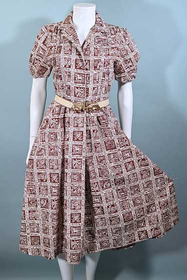 Vintage 40s Novelty Print Cottagecore Dress, Pock… - image 1