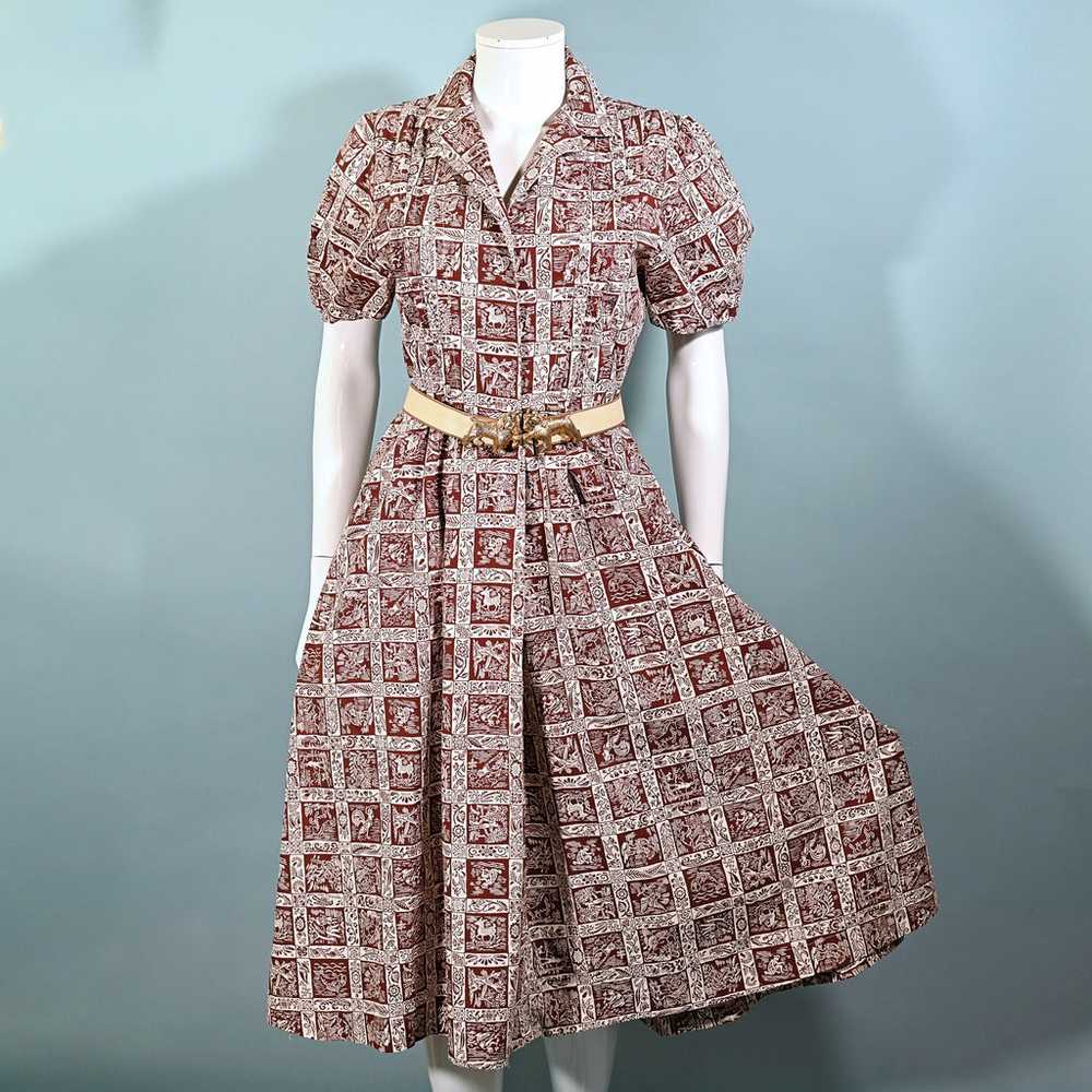 Vintage 40s Novelty Print Cottagecore Dress, Pock… - image 4