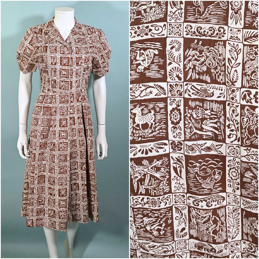 Vintage 40s Novelty Print Cottagecore Dress, Pock… - image 6