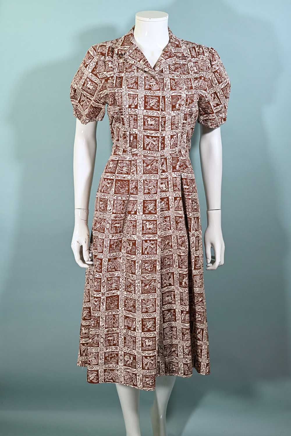 Vintage 40s Novelty Print Cottagecore Dress, Pock… - image 7