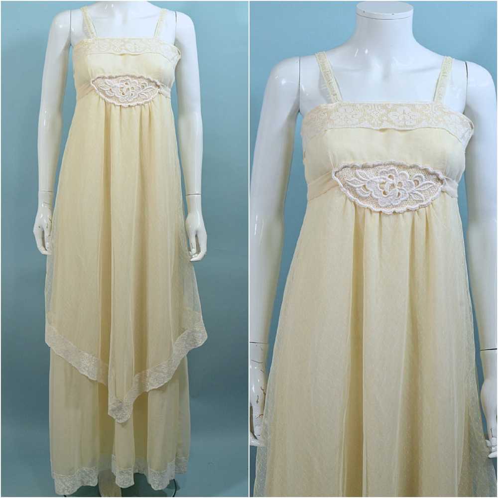 Vintage Cream Sheer Lace Maxi Dress, 20s Style Co… - image 11