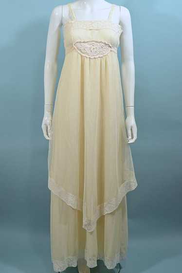 Vintage Cream Sheer Lace Maxi Dress, 20s Style Co… - image 1